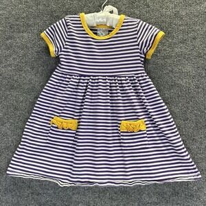 Stitchy Fish Dress Toddler Girl Size 2T Striped Purple White Short Sleeve